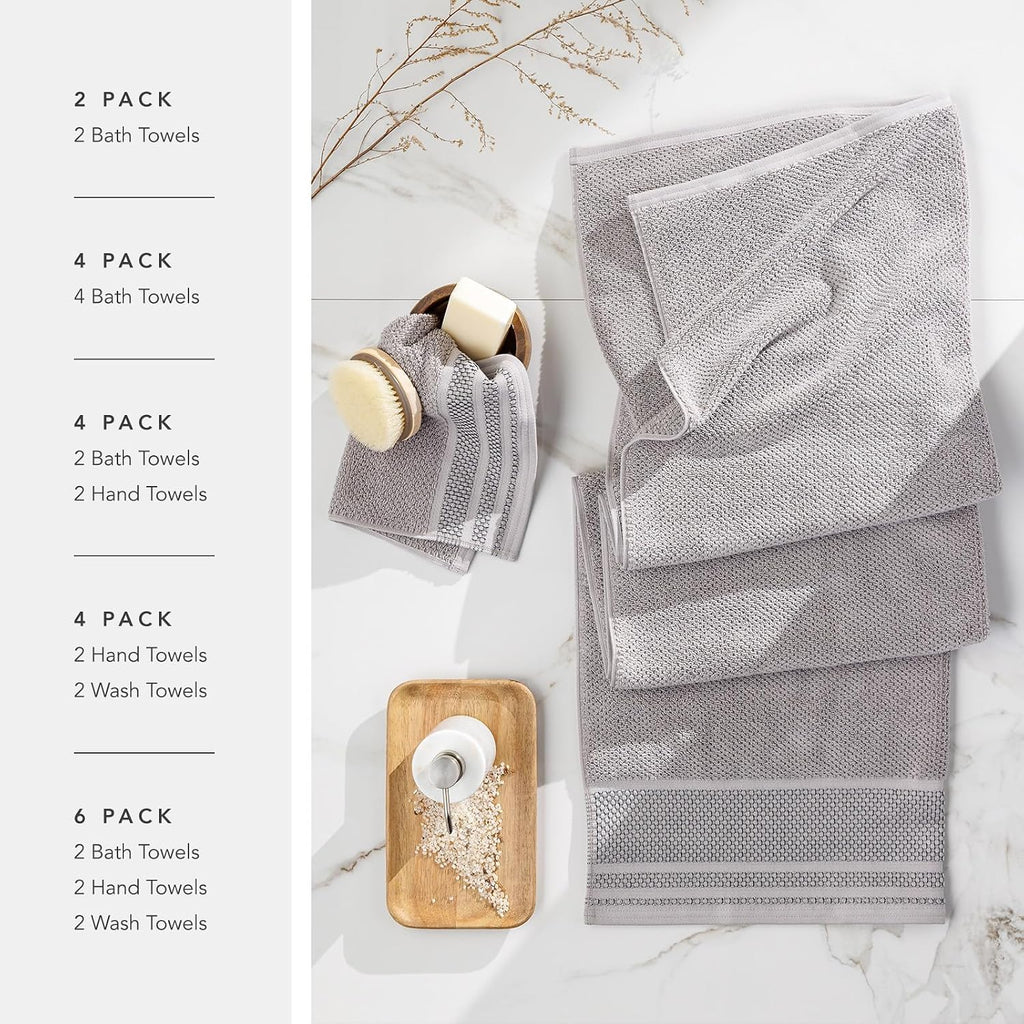 100% Organic Cotton Rice Weave Jacquard 700 GSM Luxury Bath Towel Set - 2 Large Bath Towels, 2 Hand Towels
