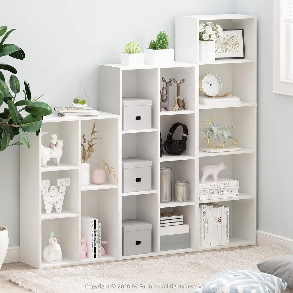 LUDER Book Shelf, 5-Cube Bookshelf, Reversible Bookcase, 9.4 x 19.5 x 31.5, Easy Assembly, White
