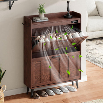 Shoe Storage Cabinet with 2 Flip Drawers, Deodorizing Shoe Organizer Storage , Freestanding Hidden Slim Narrow Shoe