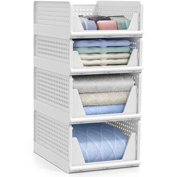 Stackable Closet Organizer, Open-Front Shelf Bins (2 Small 2 Medium)