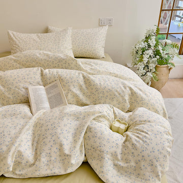 Vintage Floral Print Duvet Cover - 3 Piece Soft Double Layer Gauze Bedding Set with 1 Comforter Cover & 2