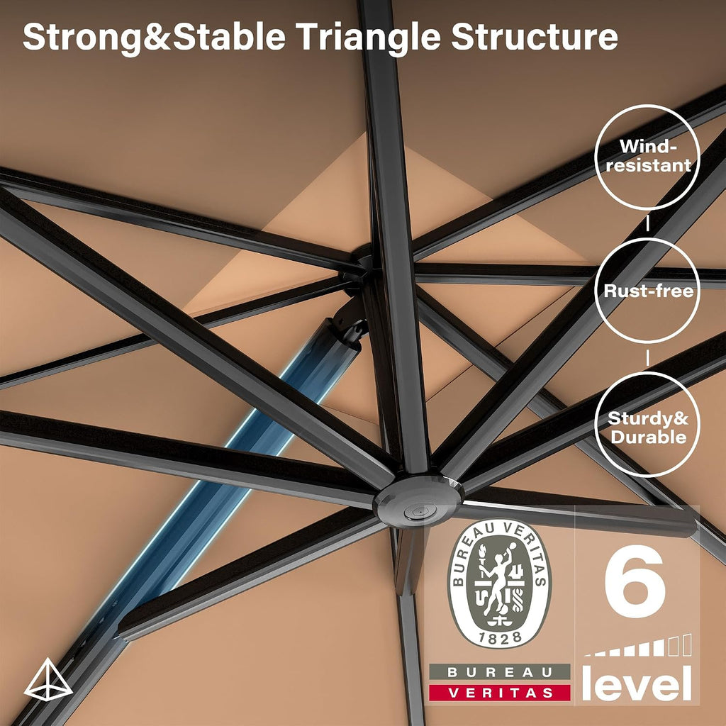 10FT Cantilever Patio Umbrella, 360° Rotation Offset Outdoor Umbrella with Aluminum Frame