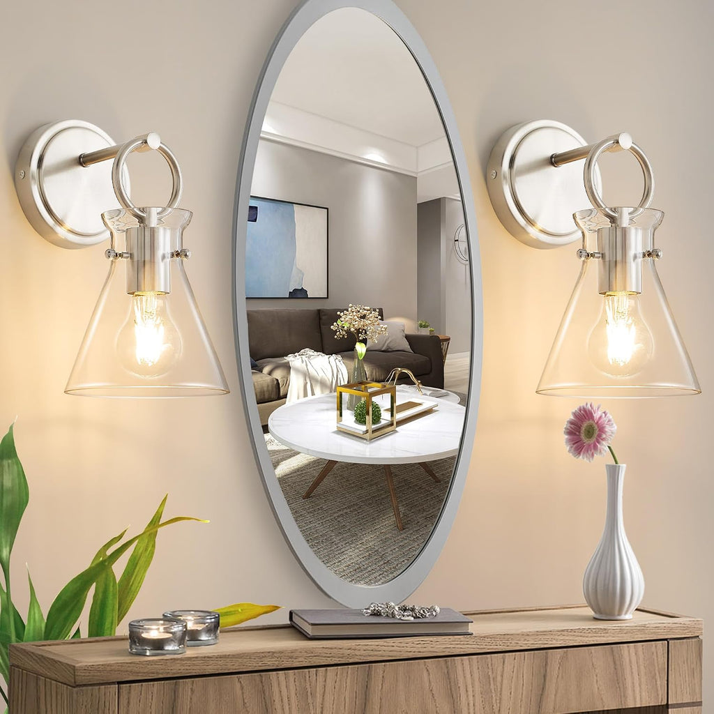 Wall Sconce 6" Clear Glass Shade Nickel 1 Pack | Modern Vanity Light Fixtures, Hardwired Wall Mount Lighting