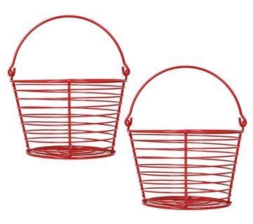 8" Egg Basket For Storage Collecting and Transporting Chicken and Duck Eggs. Farm Grade Wire Baskets. 2 Pack (Red)