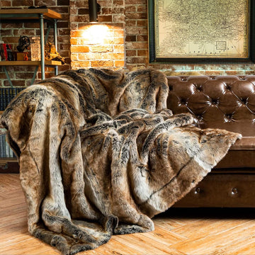 Luxury Brown Faux Fur Blanket Thick Warm Elegant Cozy Fuzzy Throw, 50"x60"
