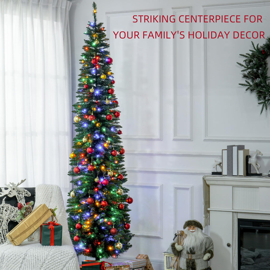 8ft Prelit Artificial Christmas Tree, Pencil Xmas Tree, Green