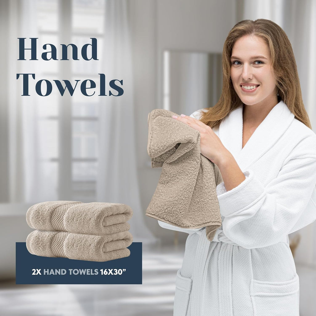 Luxury Bath Towel Set of 8 Pieces - 100% Turkish Cotton Highly Absorbent Towels , 2 Luxury Bath Towels 700GSM, 2 Hand