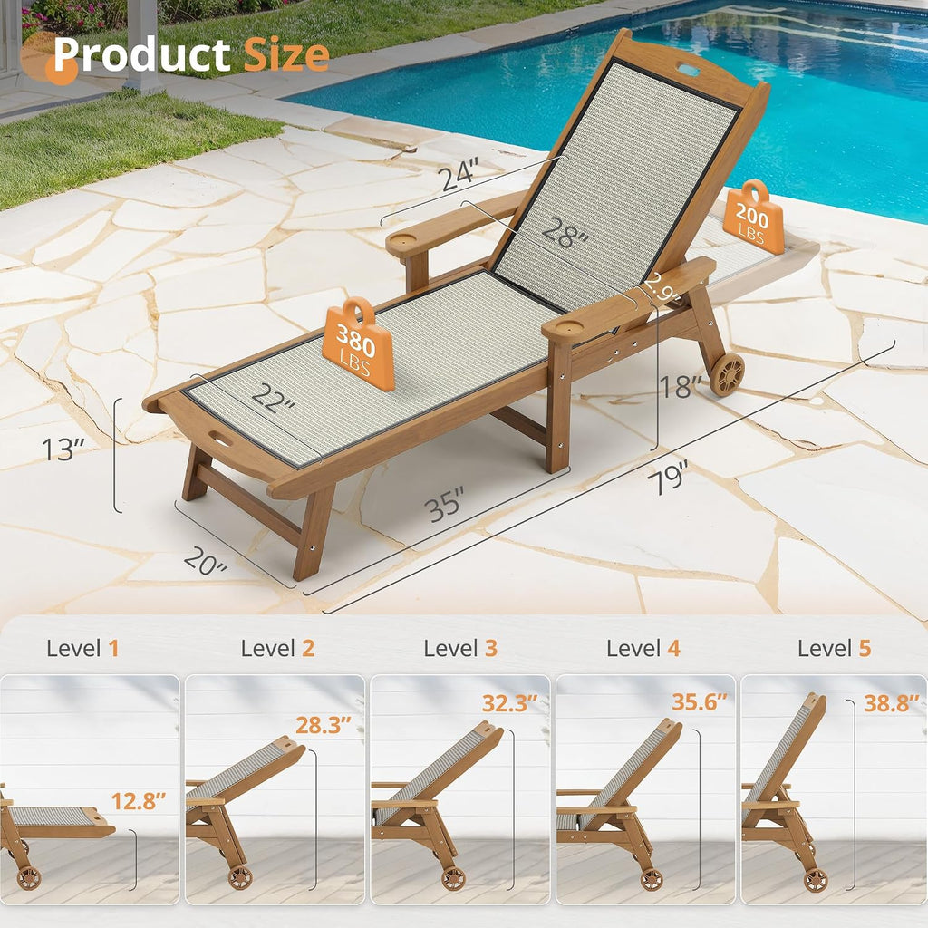 Chaise Lounge Chair, HDPS & HDPE Wicker Material | adjustable backrest wide armrests, cup holders and rotating
