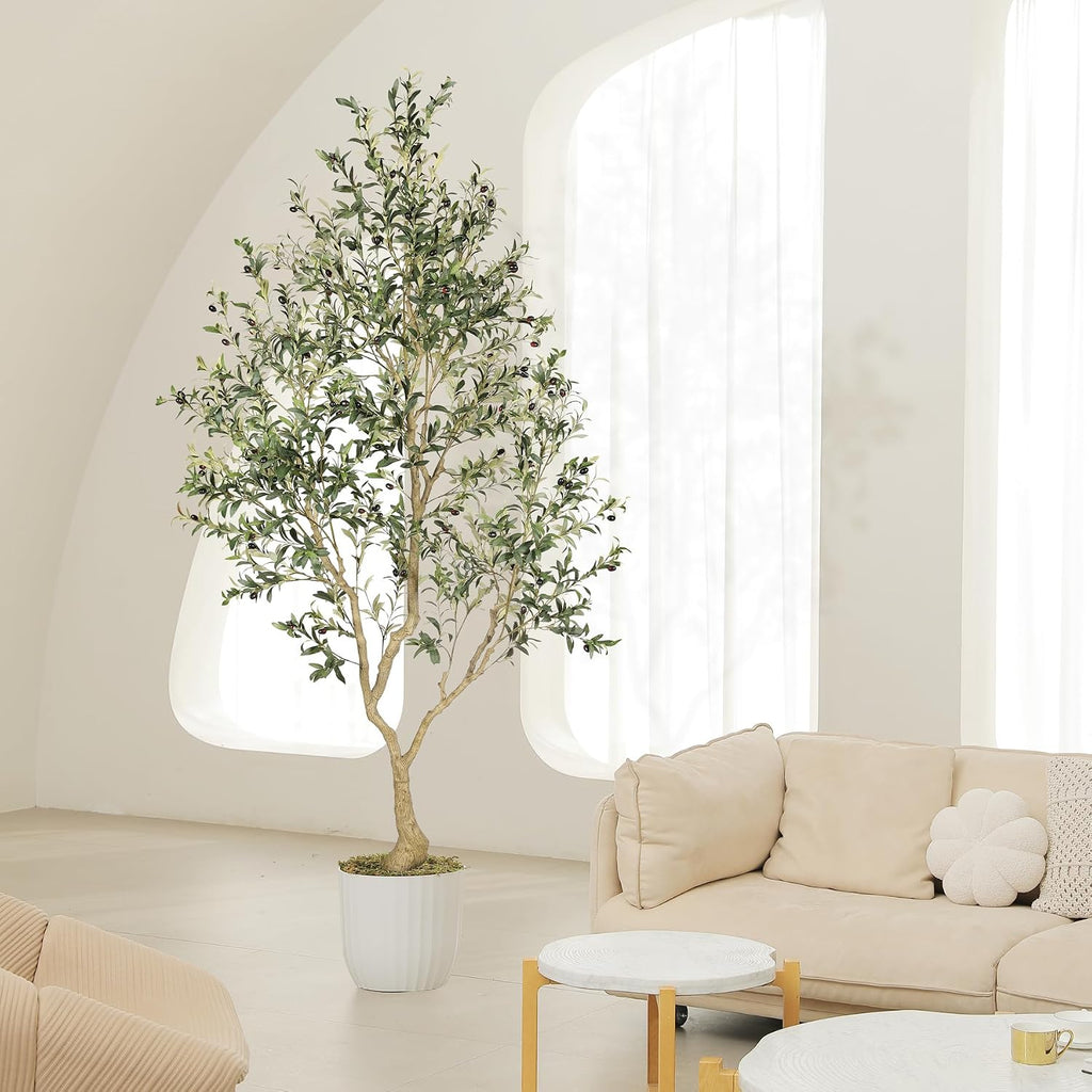 Faux Olive Tree 8ft with Large Olive Branches and Lifelike Olive