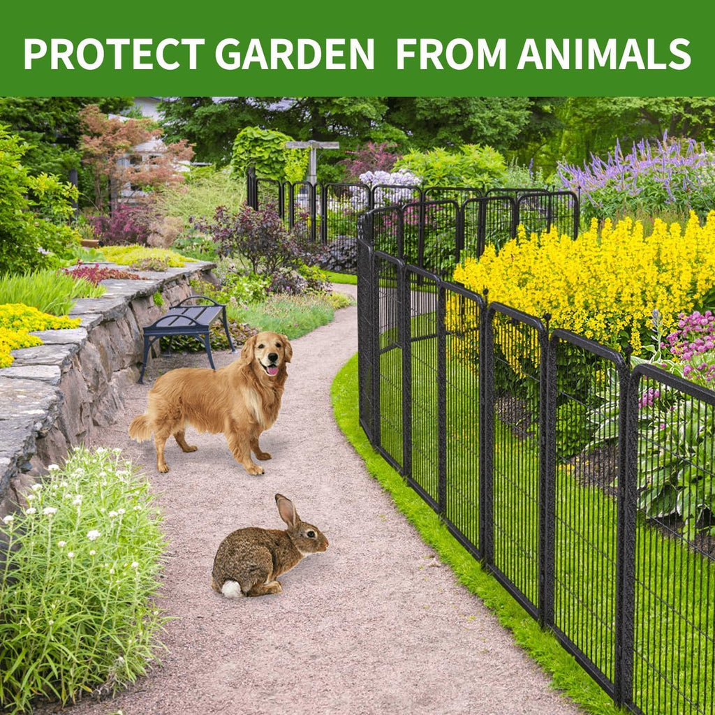 Decorative Garden Metal Fence 31.4ft (L)×24in (H) with 14 Panels 2 Gate Outdoor, No Dig Rustproof Wire, Animal
