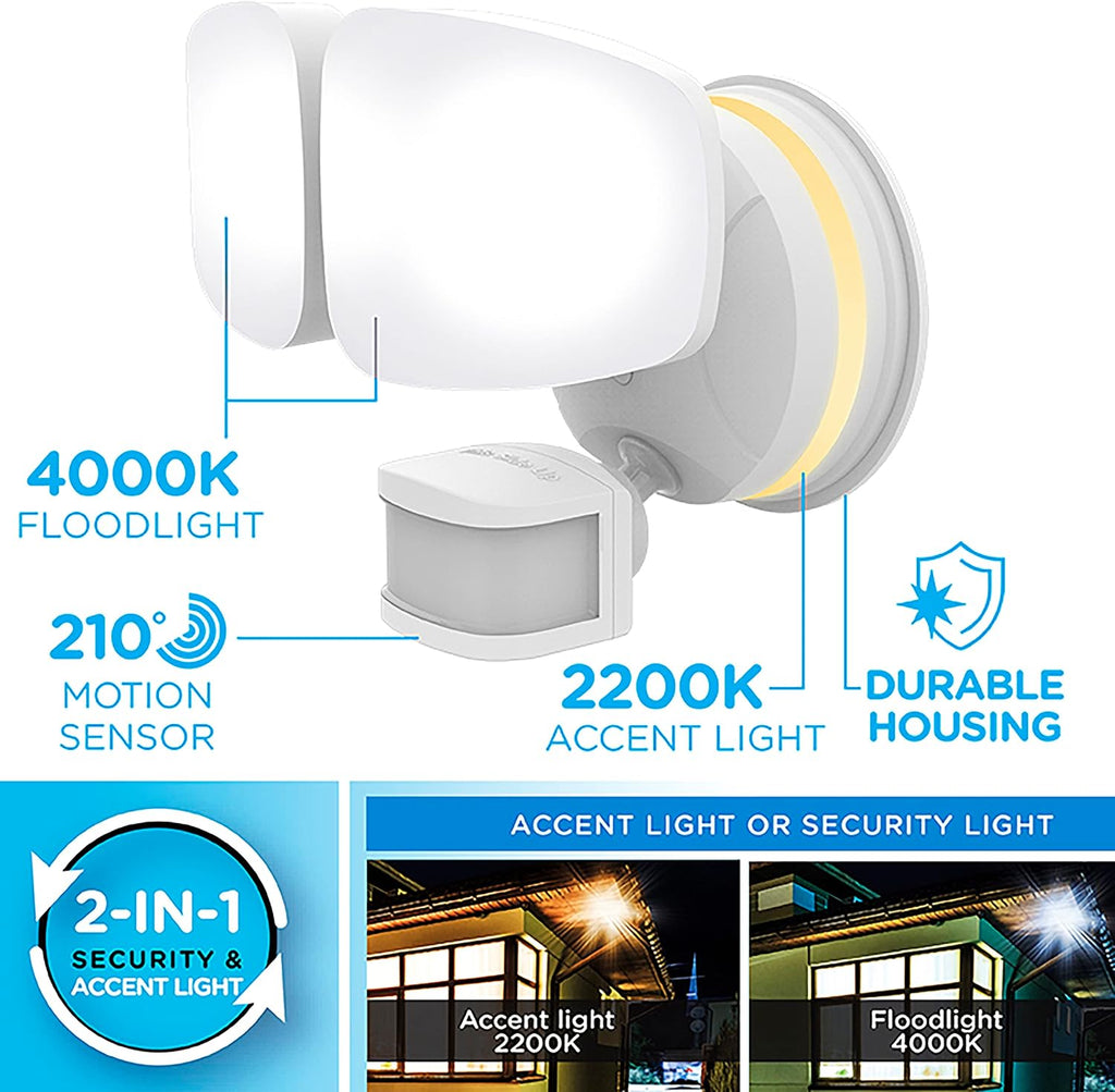 Vibe Smart LED Security Light, Motion Activated, Dual Head | ETL Listed, UV Resistant, 2500 Lumens, 4000K, Works with