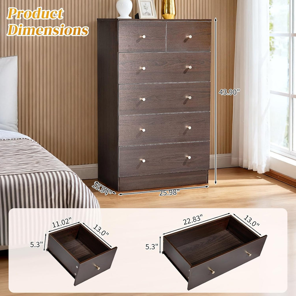 Dresser , Modern Wood Dresser Chest of Drawers, Bedroom Dressers Nightstand, Anti-Tipping Device, Rose Gold Metal