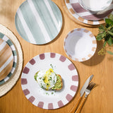 Cottage Stripes 12-Piece Melamine Plates and Bowls Dinnerware Set - Outdoor, Camping, & Everyday Use - Assorted Colors