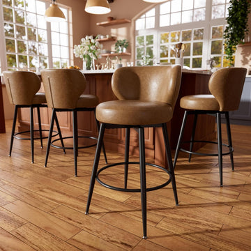 Bar Stools Set of 4, 26" Counter Height Swivel Leather Bar Stools, Upholstered Barstools with Back & Footrest Metal