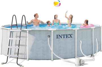 26745EP 16ft X 48in Chevron Prism Frame Premium Above Ground Swimming Pool Set with 1500 GPH Filter Pump, Removable