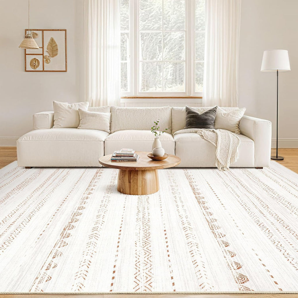 10x14 Area Rugs Living Room: Washable Boho Large Neutral Modern Soft Stain Resistant Farmhouse Indoo