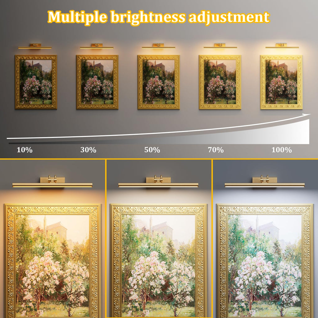 Picture Light for Wall, Gold, RF Remote, USB Charging