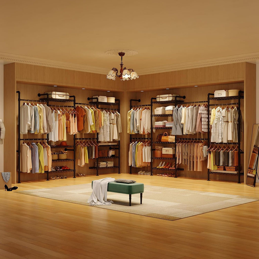 H4 Wall Mounted Closet System, Expandable Industrial Pipe Clothes Rack Clothing Rack for Hanging Clothes, Heavy Duty