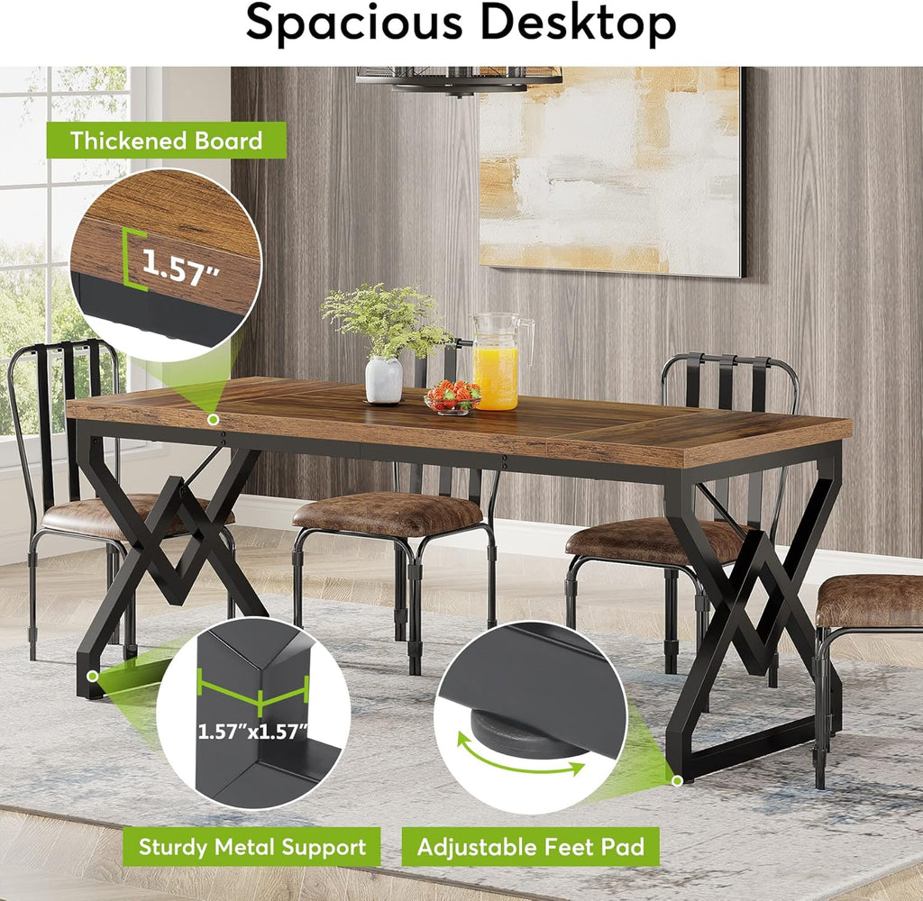 63-inch Executive Desk, Large Office Computer Desk with Extra Thick Wooden Tabletop and Metal Frame