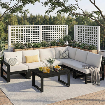 Outdoor Furniture with Cushions, Patio Furniture Set, 7-Piece L Shaped Outdoor Couch Sets 6 Seats, HDPE Patio