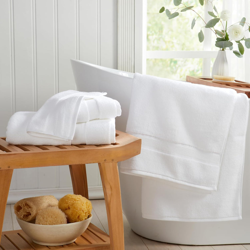 Luxury Bamboo Rayon Plush Bath Towel Set | 4-Pack | White | 35% Bamboo Rayon - 65% Zero Twist Cotton | Absorbent