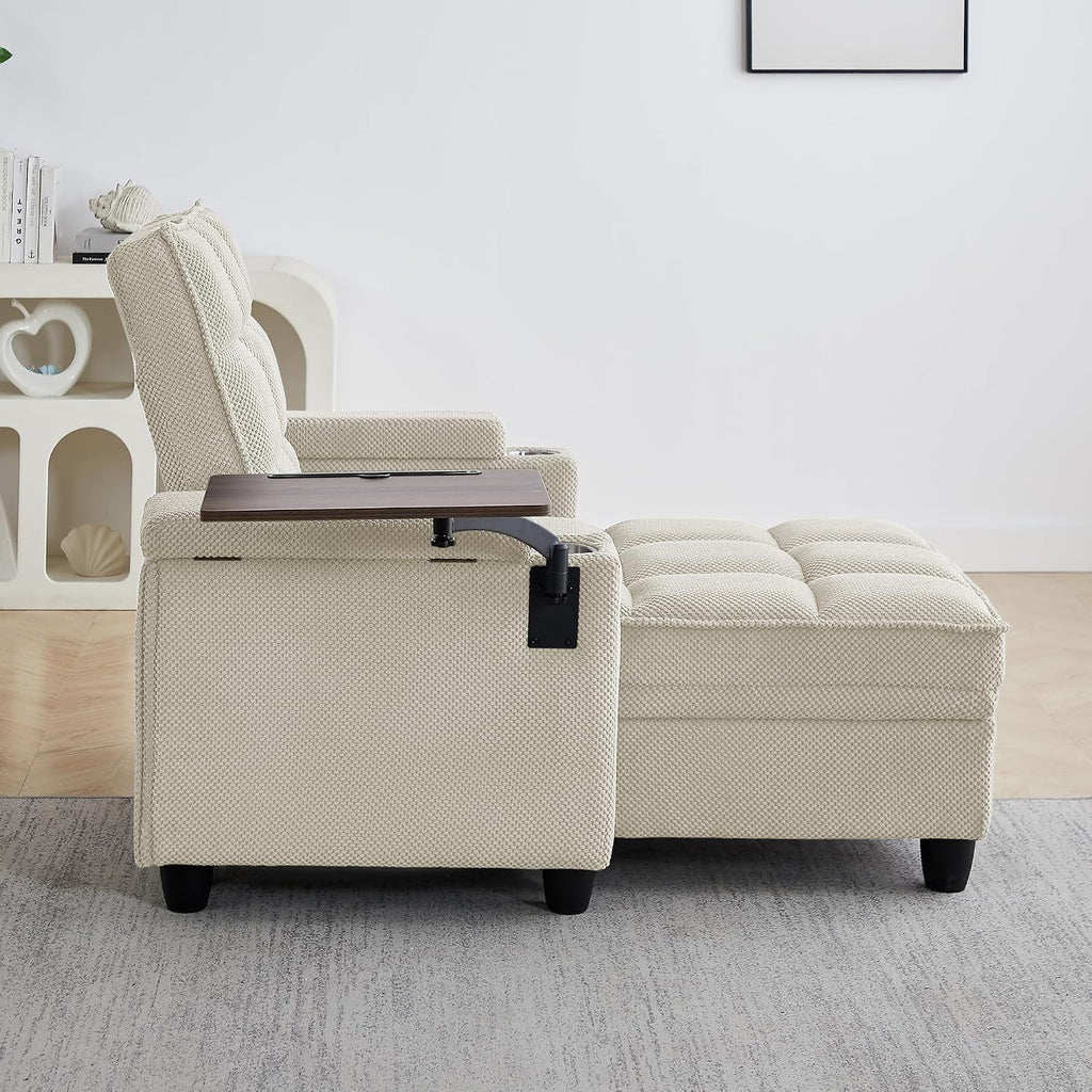 6-Position Adjustable Convertible Chaise Lounge Sleeper Chair with Storage, Modern Recliner Armchair with Swivel Tray