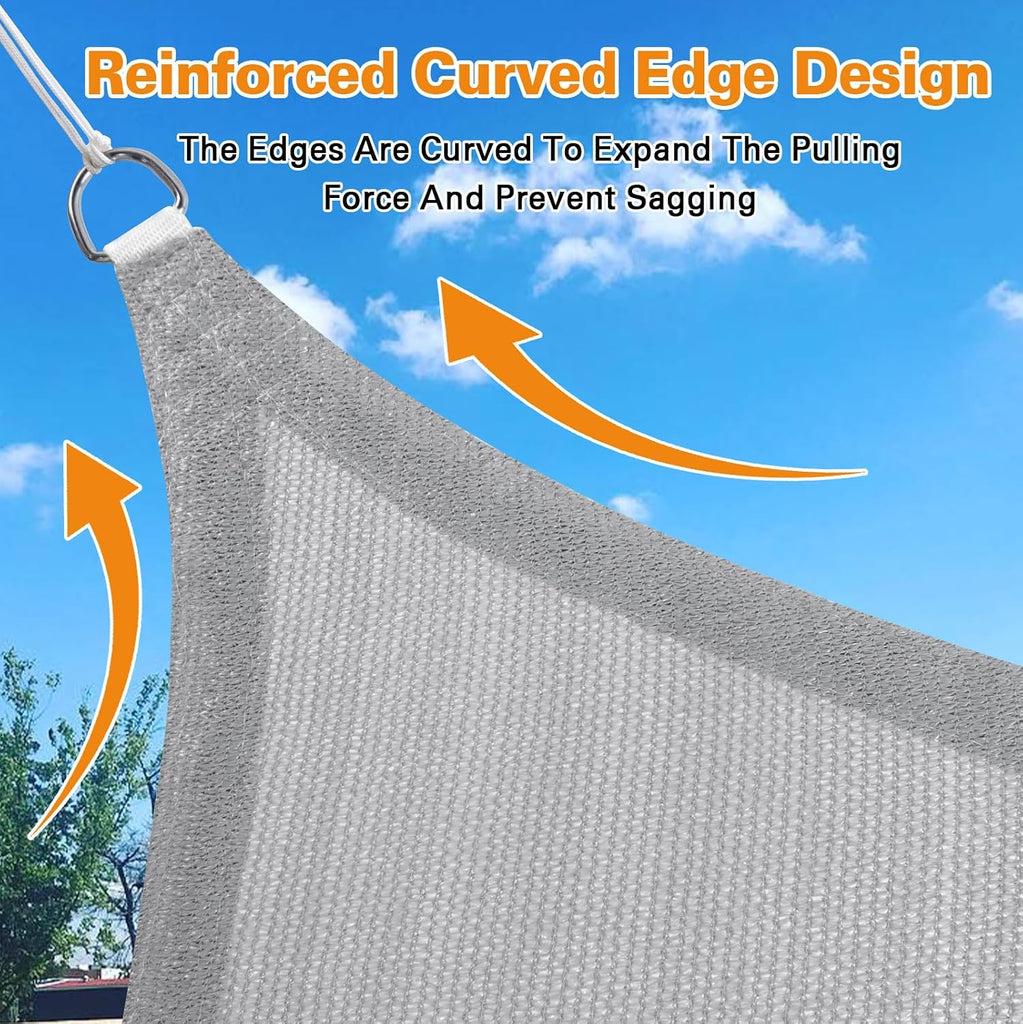 Sun Shade Sail, 16'X20' Light Grey Rectangular, Curved Edged Commercial Grade 185GSM Permeable Outdoor Shade Cloth