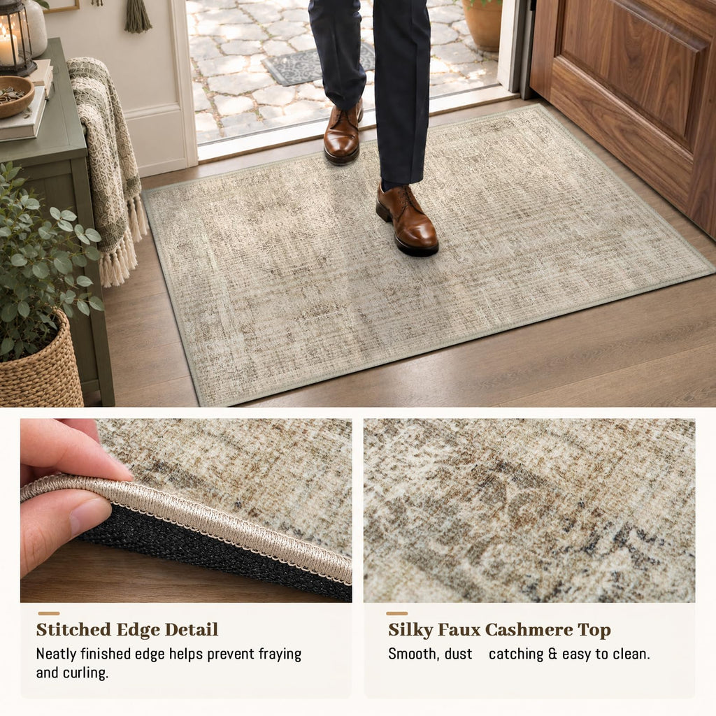 Area Rugs Bedroom Neutral Beige Washable Non-Slip