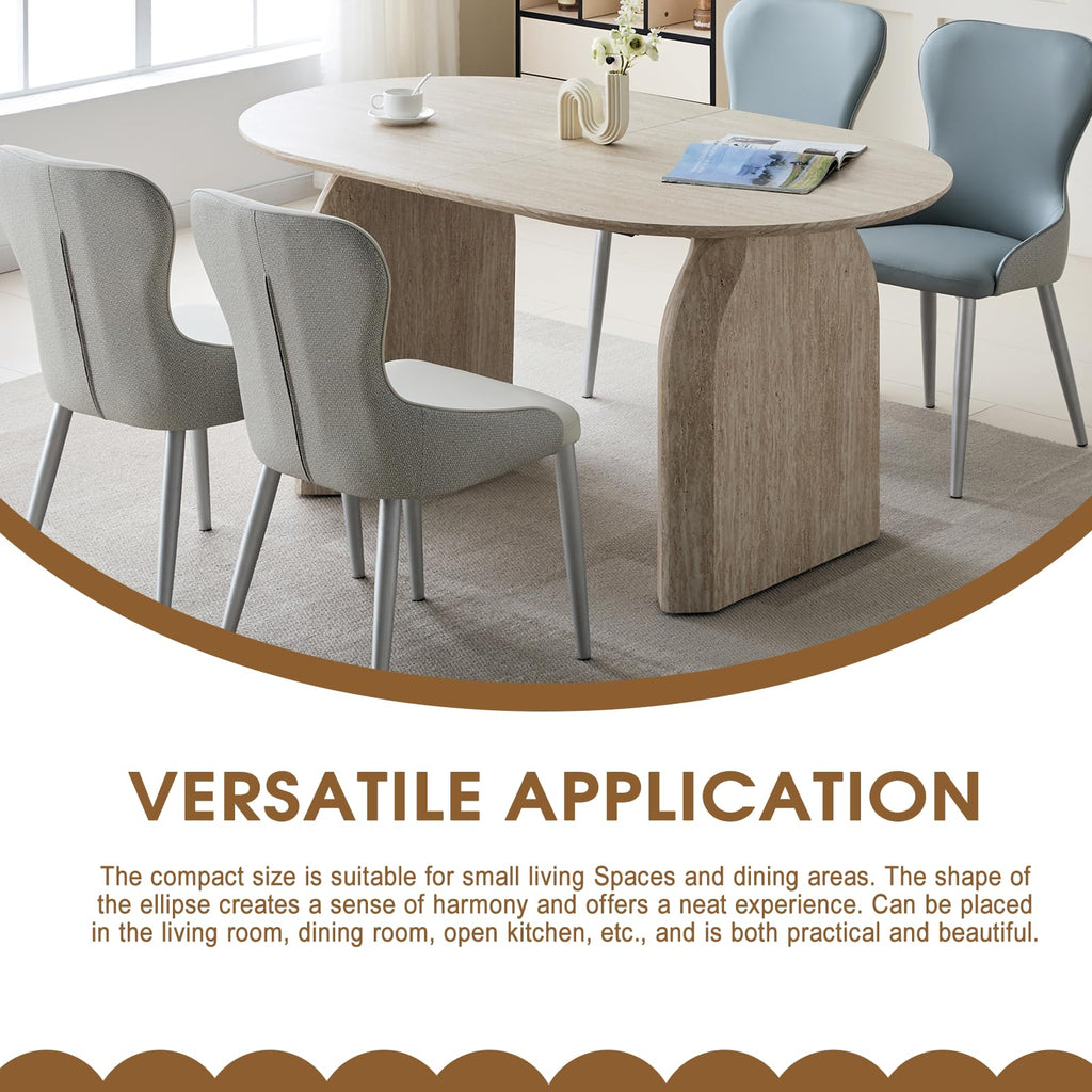 59.06"-90.55" Extendable Dining Table for 6 8 10, Modern Oval Kitchen Table with Dual Pillar Base, Wooden Expandable
