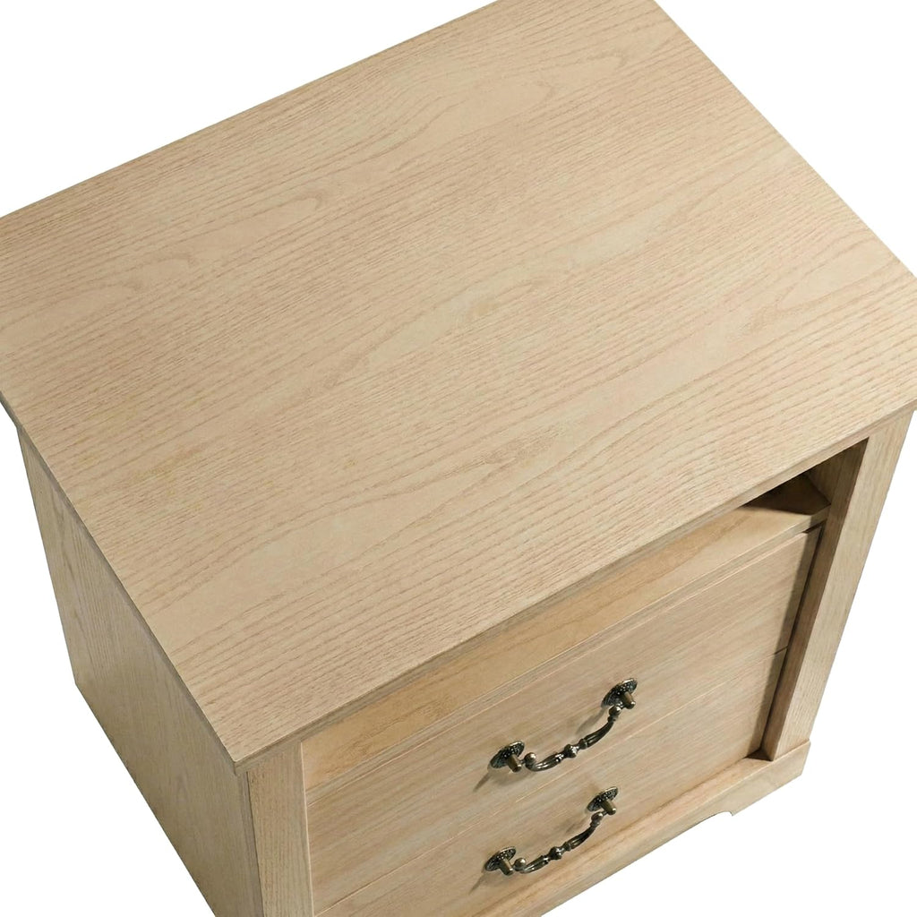 Elrik Modern 22-inch Wood Nightstand Set of 2 with Open Shelf, 2 Drawers and Ornate Handles, Wooden Night Stand