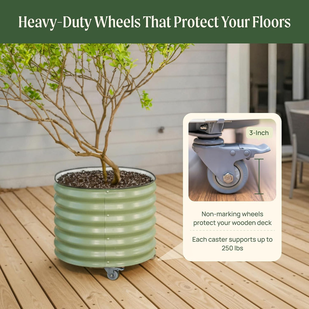 Rolling Metal Citrus Tree Planter Pot, 27′′ Round Planter Box for Porch Patio & Backyard, 45 Gallon Large Planter Pot