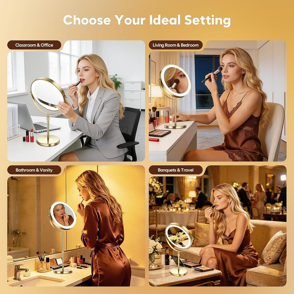 30X Magnifying Makeup Mirror with Lights, Height Adjustable Double Sided Vanity Mirror, 360° Rotation Cosmetic Mirror
