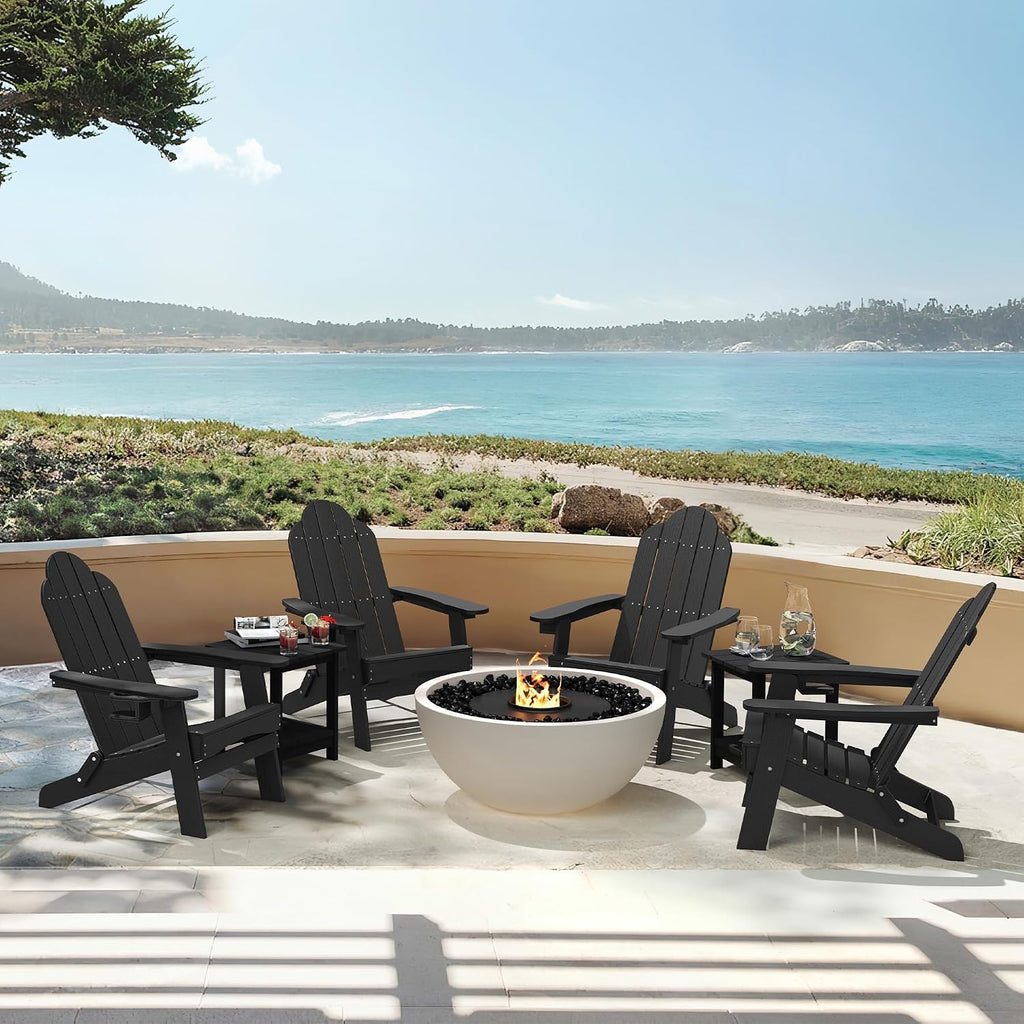 Folding Adirondack Chairs Set of 4, HDPS Fire Pit Chairs, Black | All-weather-resistant, ergonomic curved design