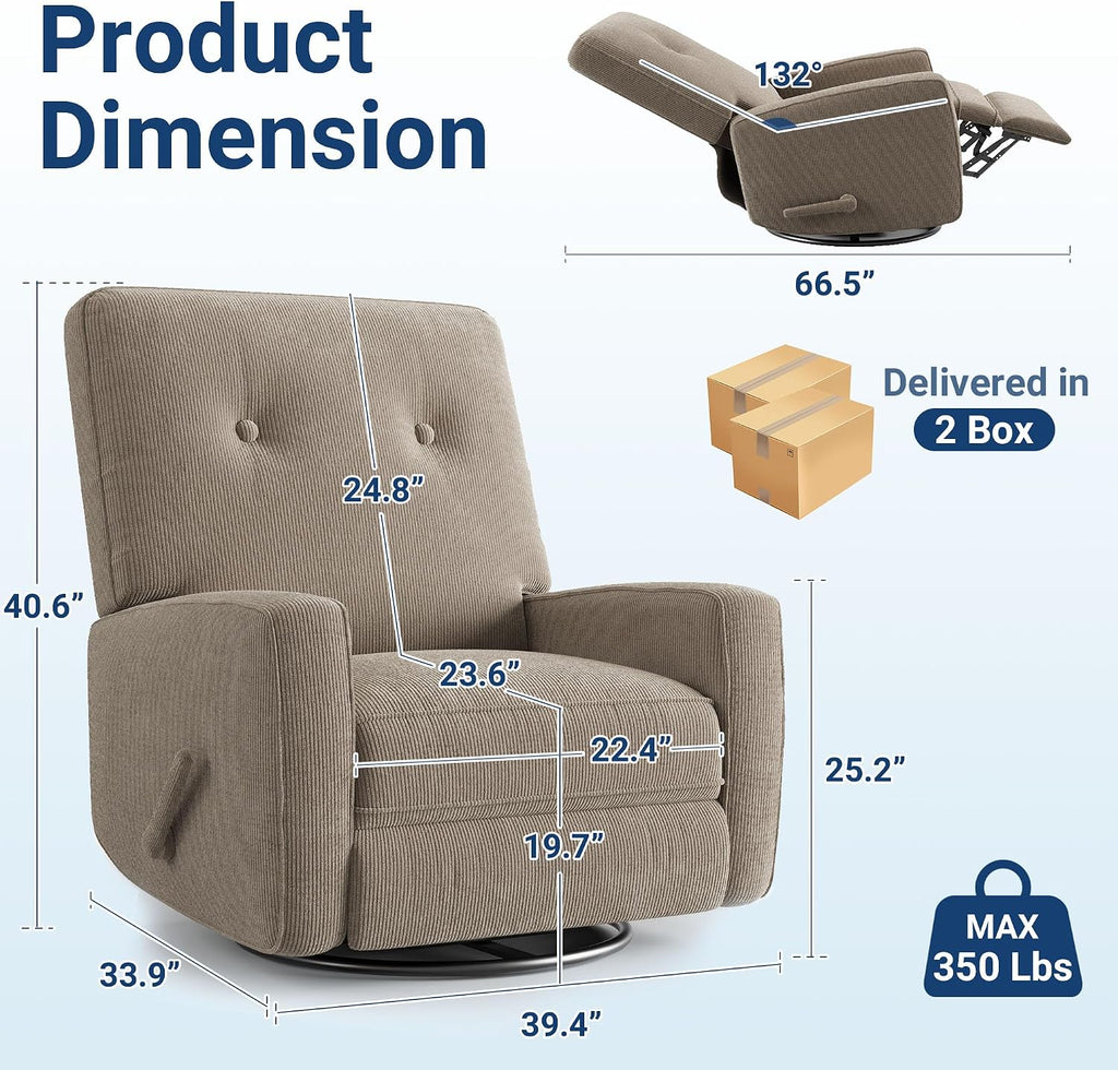 Nursery Recliner Chair, 360° Swivel Rocking Glider Chair for Adults with Adjustable Backrest & Footrest, Cozy