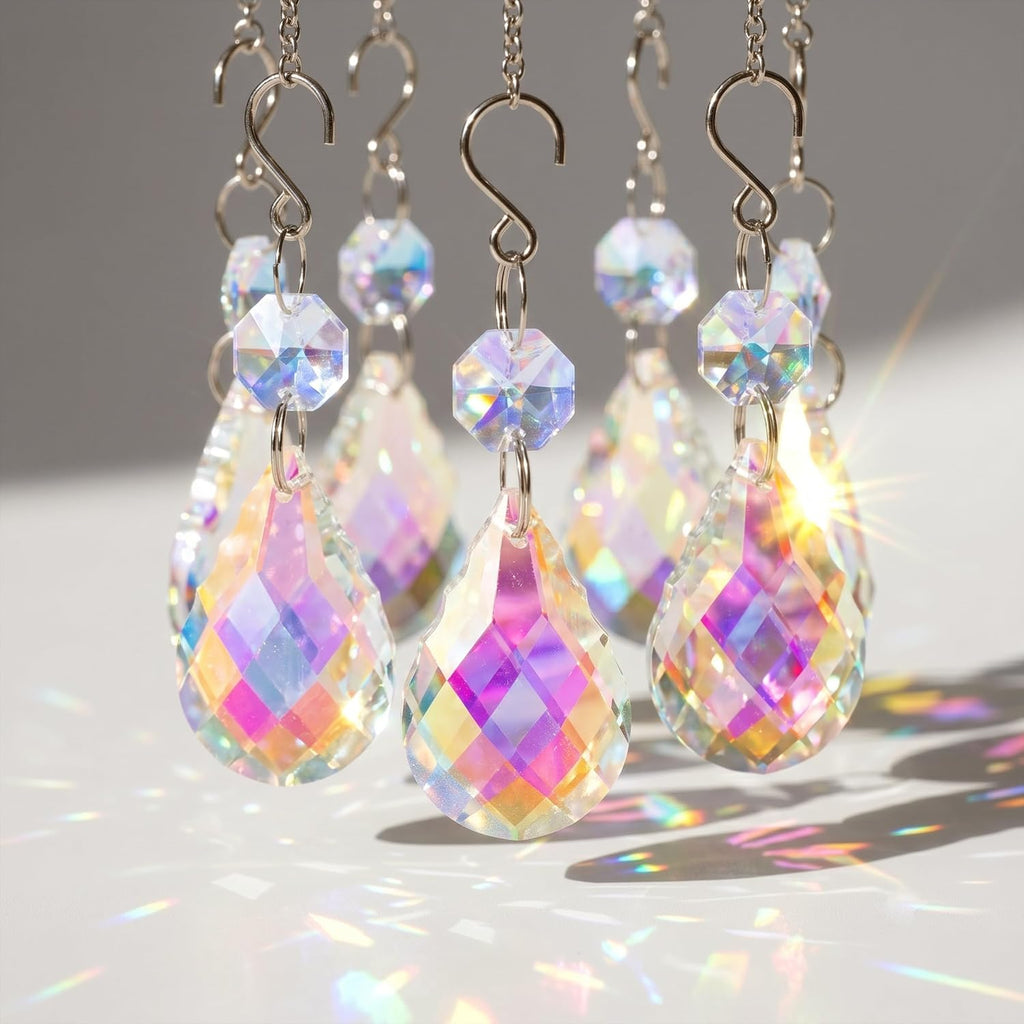 10pcs Crystal Suncatcher Prisms Pendants Chandelier Crystals Replacement Hanging Sun Catcher Beads for DIY Arts
