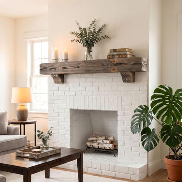 Shelf with Corbels - Rustic Farmhouse Wooden Mantel, Solid Pine Floating Mantel Shelf for Wall, Decorative for Living