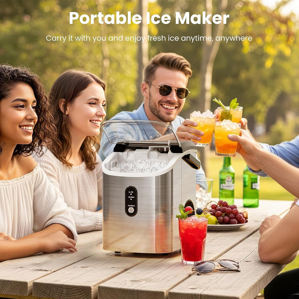 Nugget Ice Makers Countertop with Self-Cleaning, 35lbs/24H, Portable Sonic Ice Maker Machine with Handle/Basket/Scoop