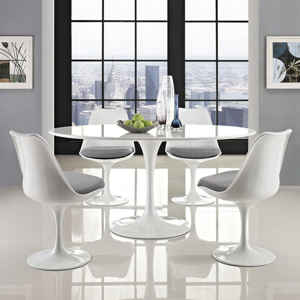 Inspired Saarinen Style Tulip Oval Pedestal Dining Table — White, 60″ Oval