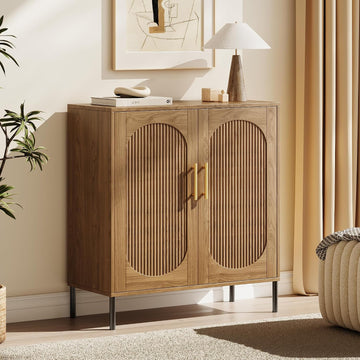 Fluted Arched Sideboard Cabinet with Adjustable Shelves, Modern Accent Storage Cabinet with Doors, Buffet Cabinet