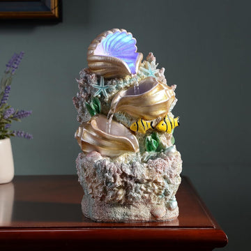 Themed Coral Shell Fountain Tabletop Home Décor Indoor Desktop Fountains Perfect for Zen Waterfall Meditation