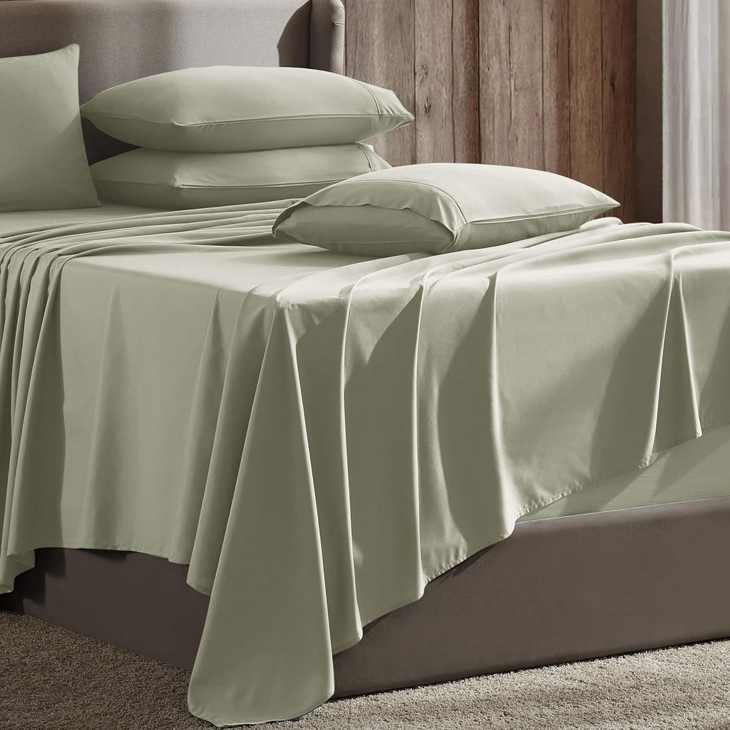 Extra Deep Pocket Sheet Sets, Luxury Soft 6 Piece Bed Sheet Set Fits Mattress 18-24 Inches - Queen, Sage Green New