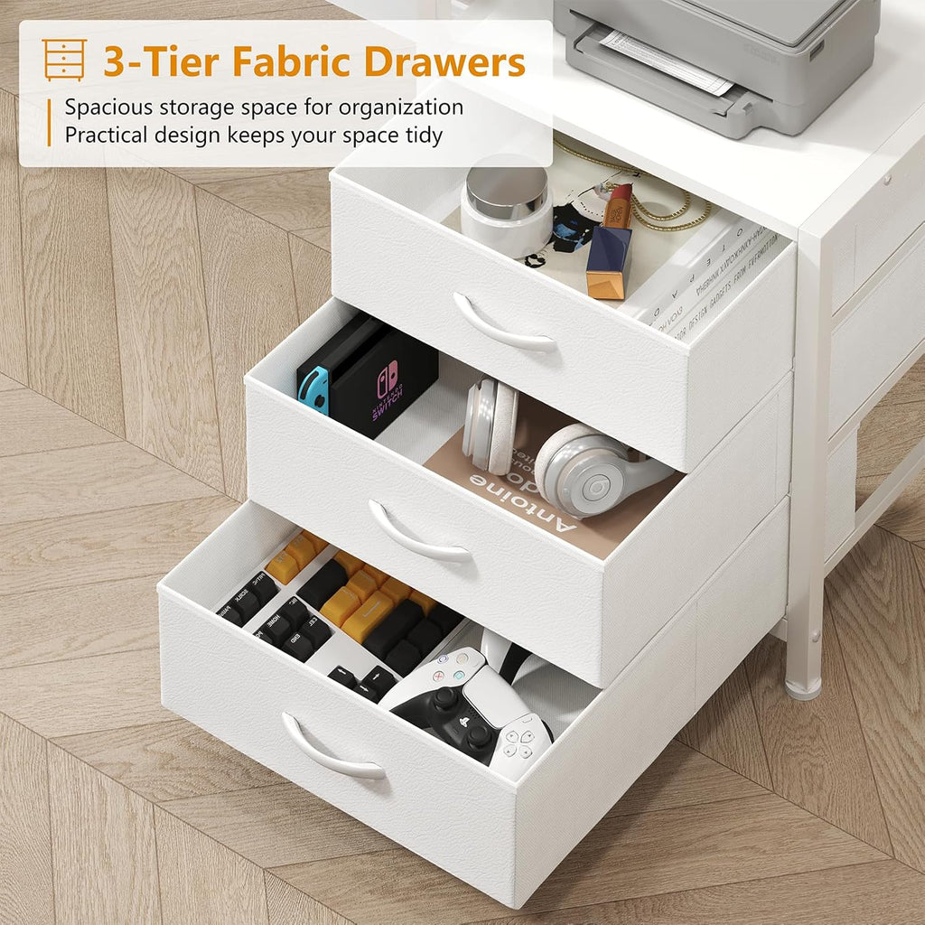 Reversible Computer Desk with Hutch, Home Office Desk with Drawers and Bookshelf