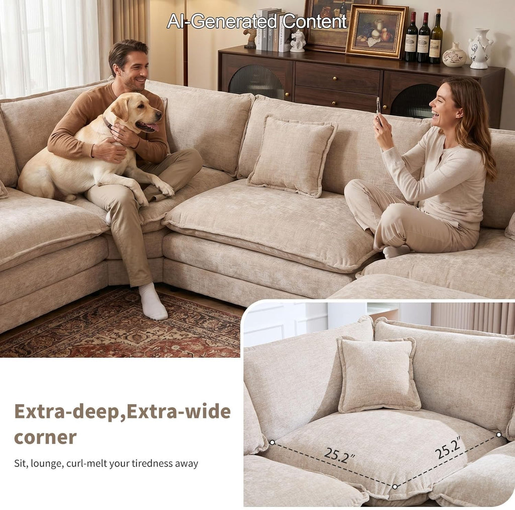 Cloud Couch Oversized Modular Sectional Sofa , Modern Chenille 7 Seater Corner Sofa with Deep Seat, Large U-Shaped
