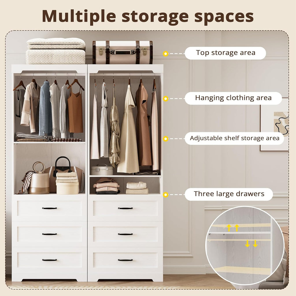 Freestanding Closet System with Adjustable Shelves & 3 Drawers | Closet Organizer with Hanging Rod, Ideal s