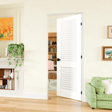 Prehung Door, Louver-Panel Door Slab with Door Jamb Hardware Kit & Black Door Lever, 30" x 80" Interior Door for