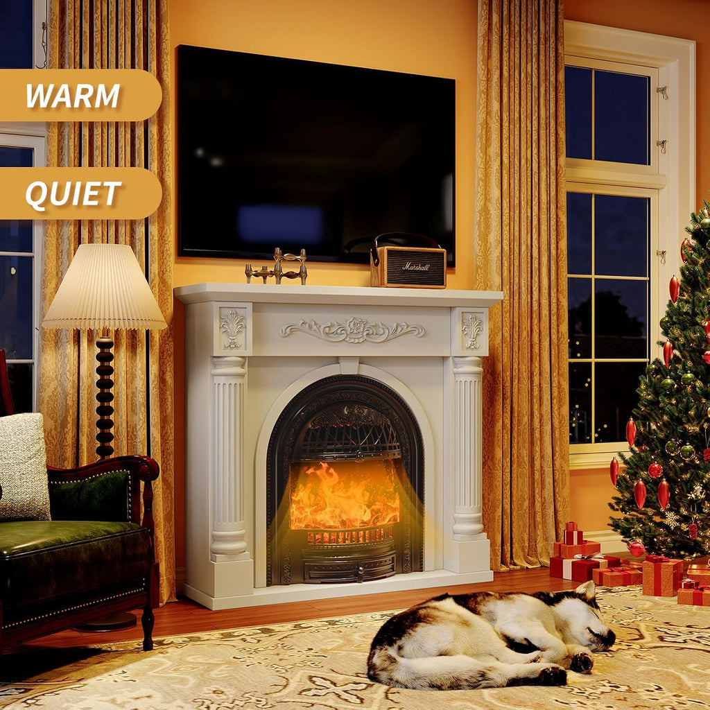 45 Inch Electric Fireplace with Mantel, Solid Wood Fireplace TV Stand, Roman Column Fireplace Entertainment Center
