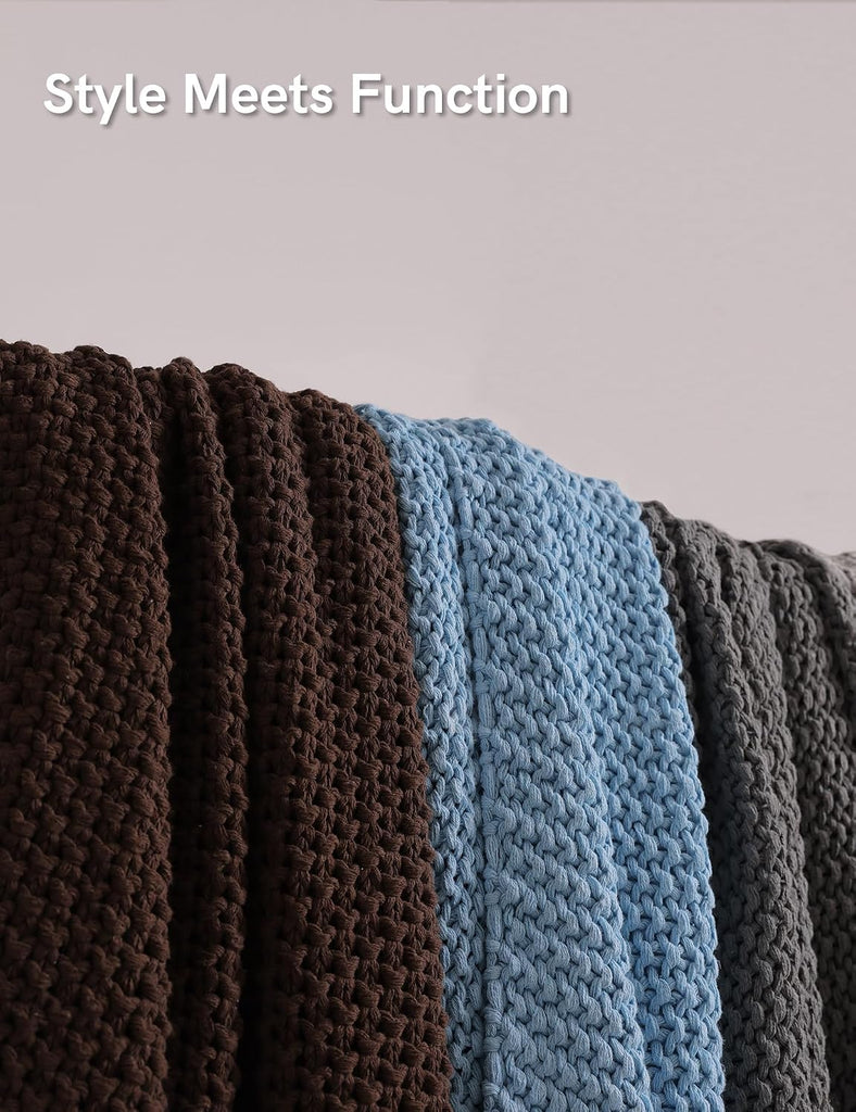 Chunky Cotton Knit Throw Blanket, Cable Knit Throws, Comfy & Relaxing, Decorative Piece for Farmhouse Modern Boho