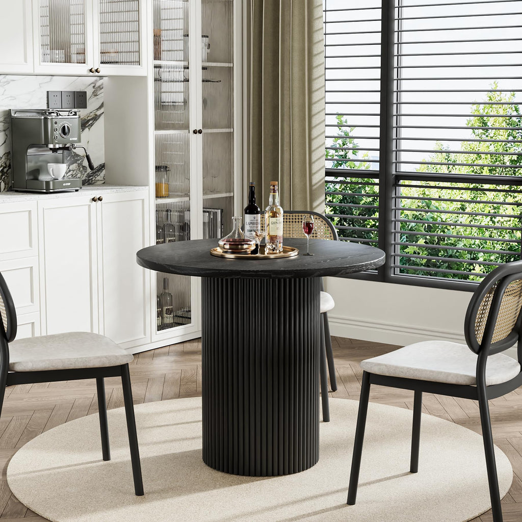 34.3" Round Wood Dining Table Fluted Kitchen Table Circle Dining Tables Modern Pedestal Tables Circular for 2-4