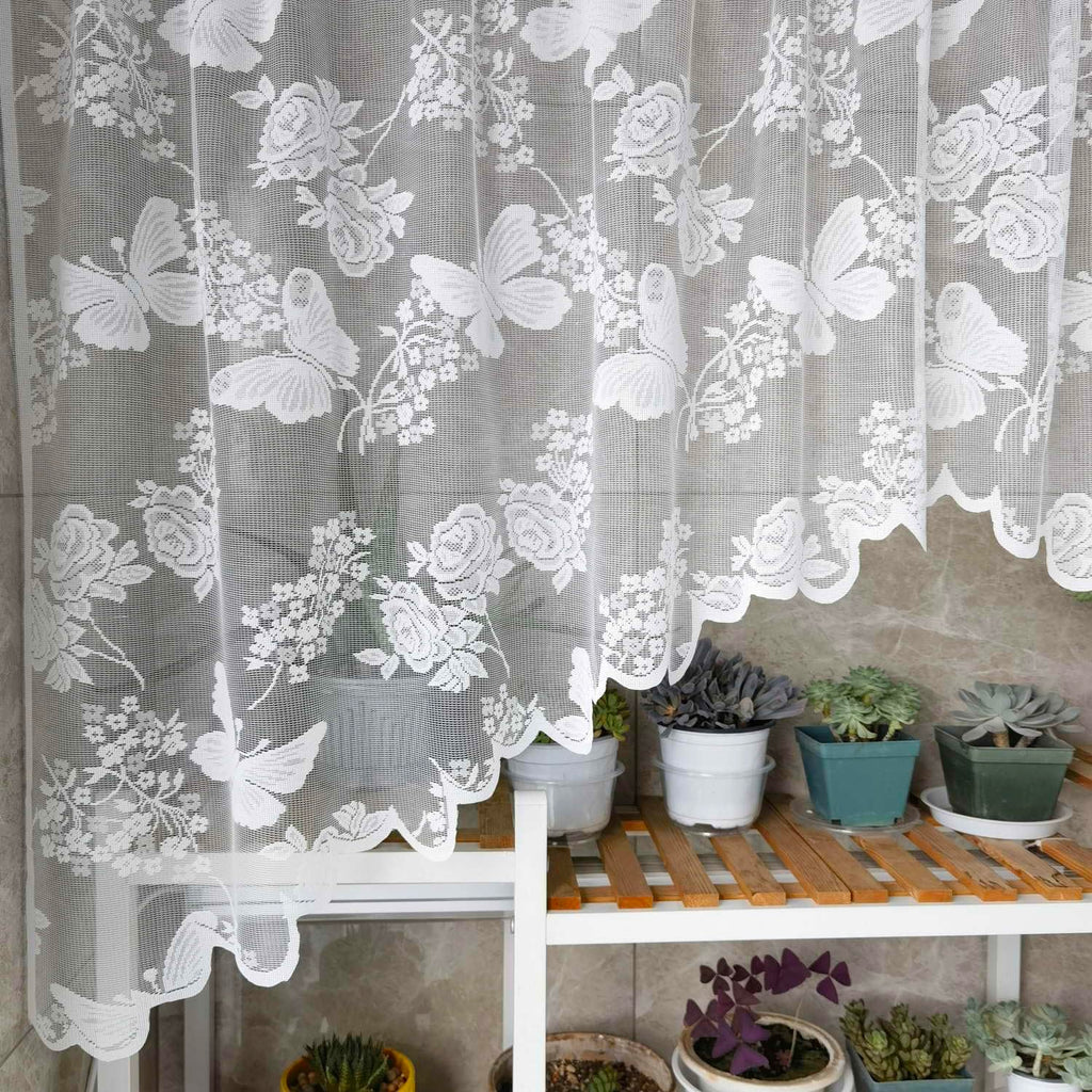 White Lace Kitchen Sheer Swag Curtain Valance Cafe Curtain