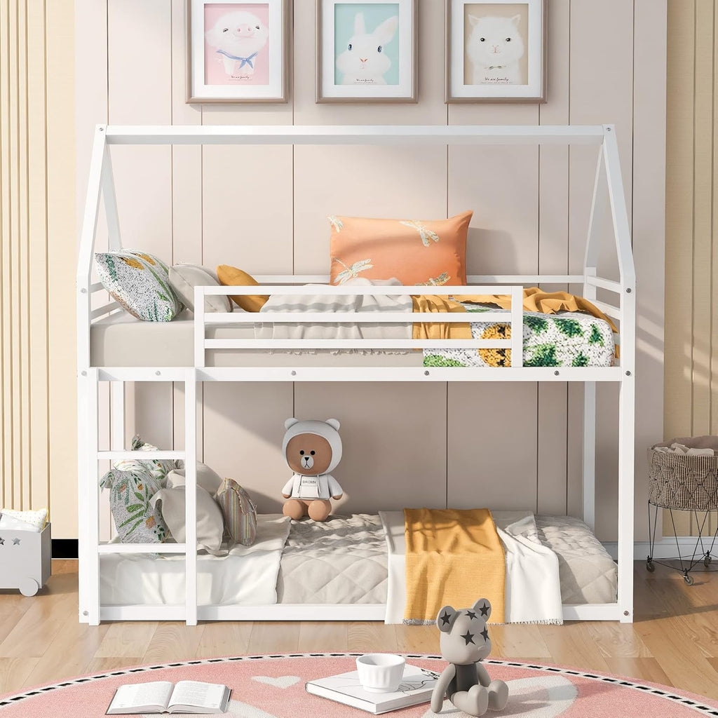 Bunk Bed Twin Over Twin Metal Floor Bunk Bed with Ladder
